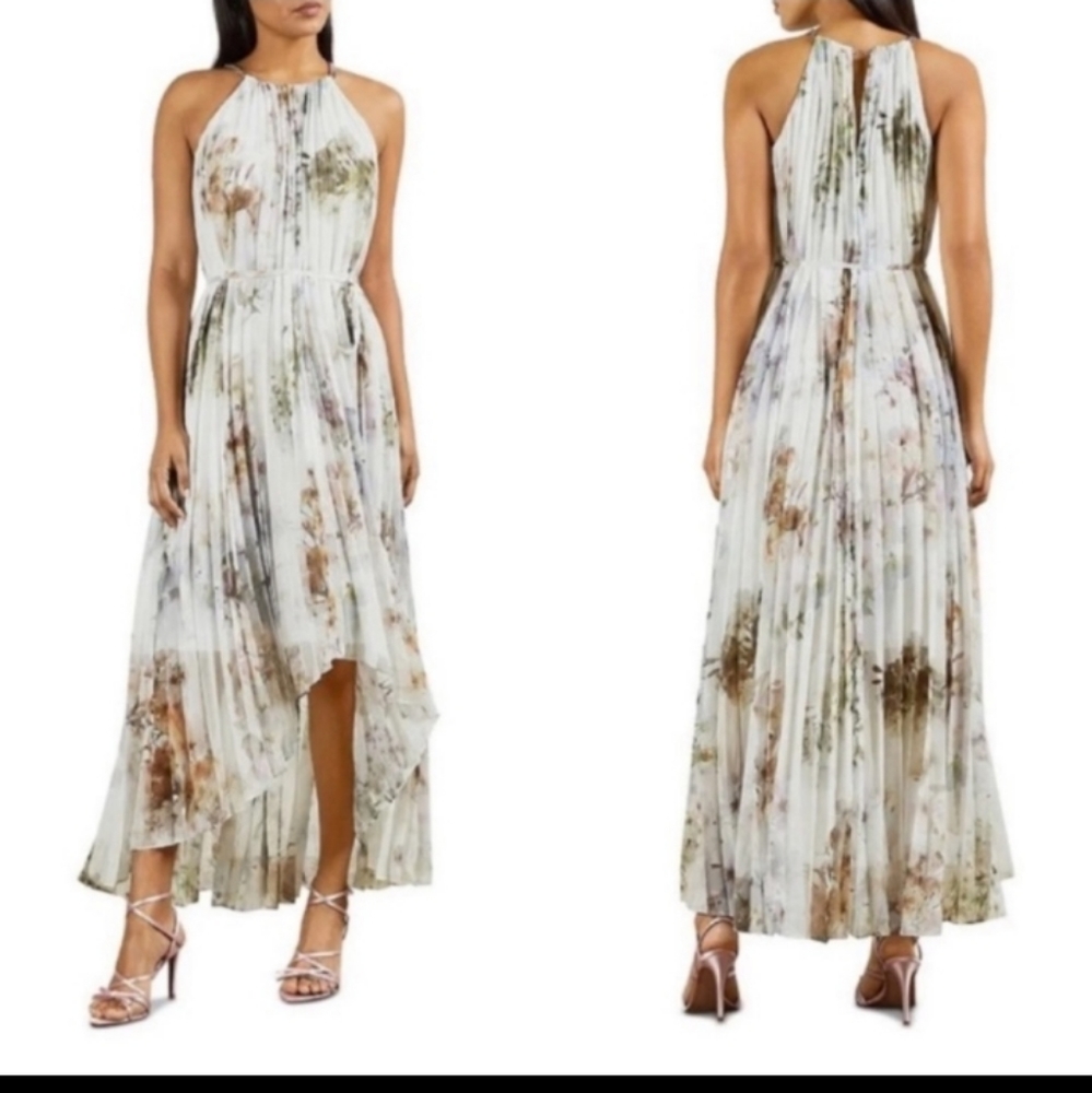 Ted Baker Floral Pleated Maxi dress sz 14 Pettraa